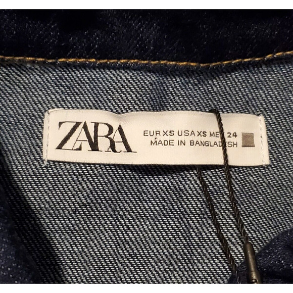 Zara Dark Washed Denim Jumpsuit Long Sleeve Blue Buttons Zip Women Size XS NEW - Picture 3 of 4